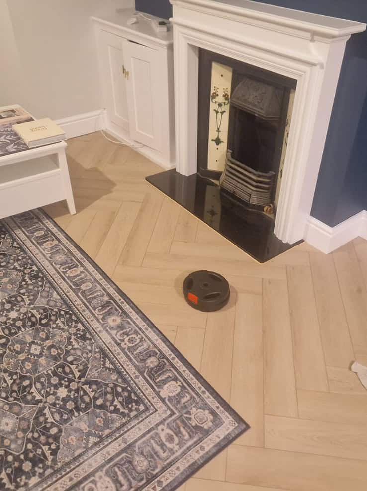 Completed home flooring install styled in natural light.