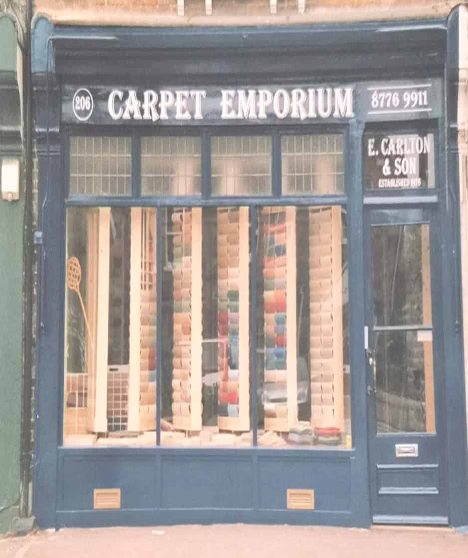 Historic exterior of the family flooring shop.